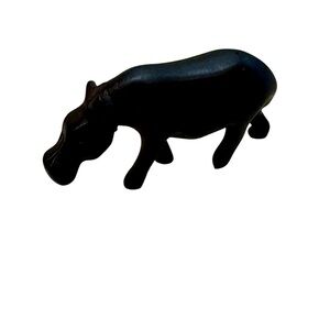 Hand Carved Ebony Wood Hippopotamus Small Figure Sculpture
